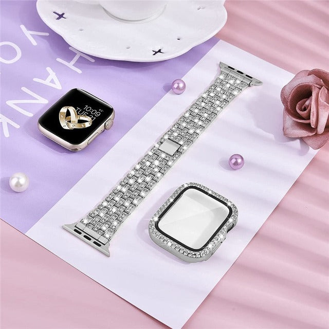 Apple Watch Band with Silver Diamond Case