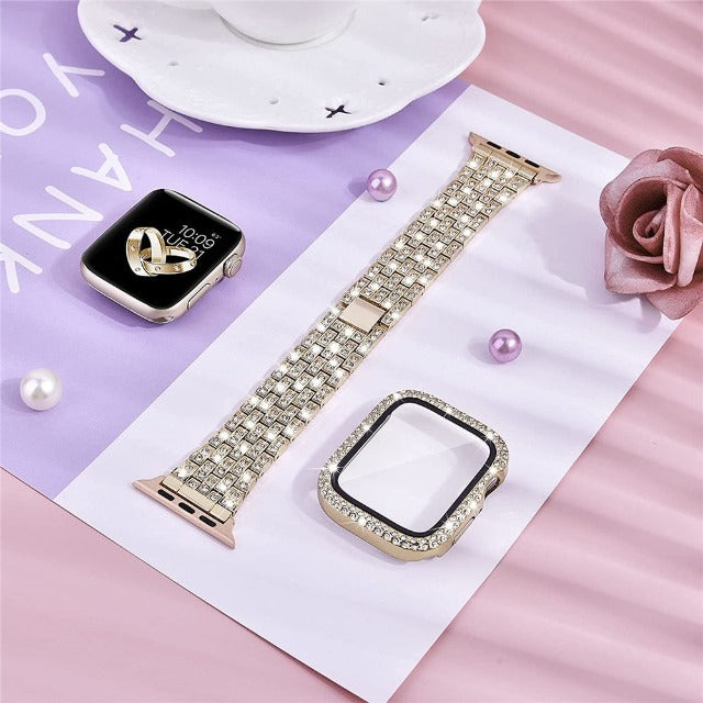 Apple Watch Band with Gold Diamond Case