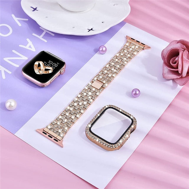 Apple Watch Band with Rose Gold Diamond Case