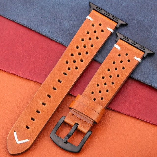 Apple Watch Genuine Leather Strap Light Brown and Black