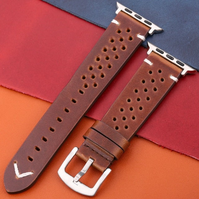 Apple Watch Genuine Leather Strap Brown and Silver
