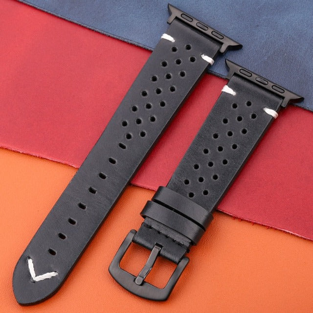 Apple Watch Genuine Leather Strap Black and Black