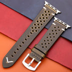 Apple Watch Genuine Leather Strap Khaki Green and Silver