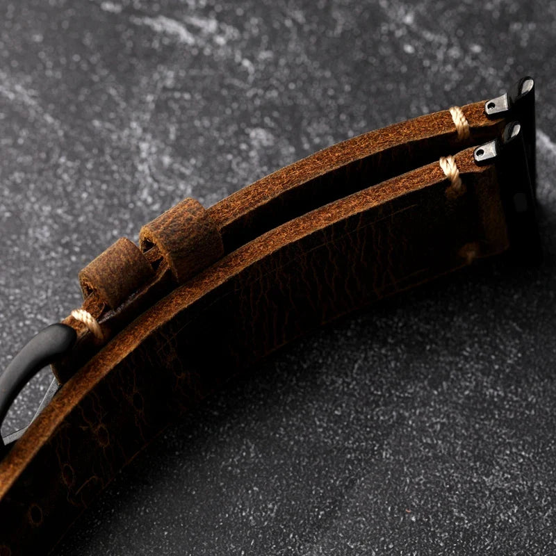 Apple Watch Men's Thick Black Leather Strap