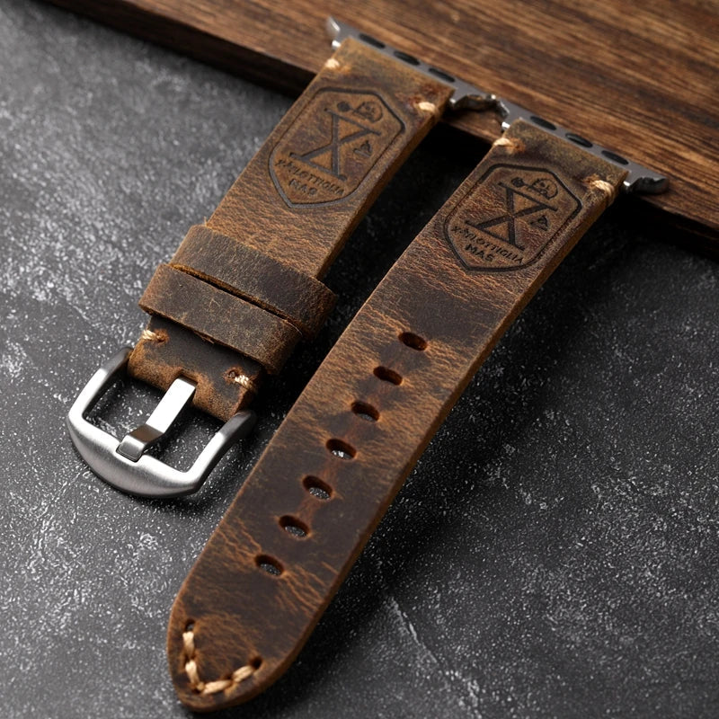 Apple Watch Men's Thick Viking Silver Leather Strap