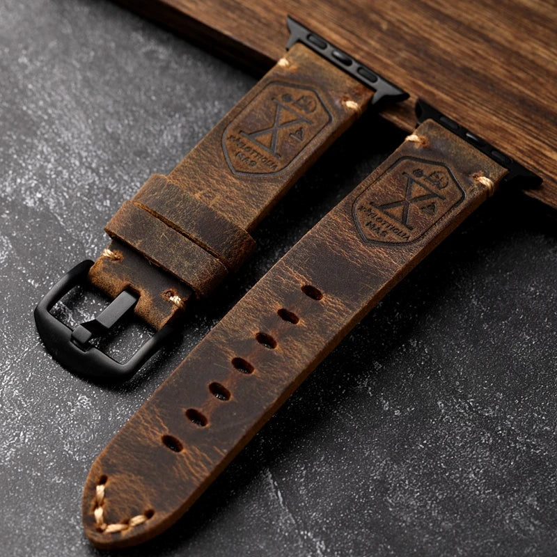 Apple Watch Men's Thick Brown Black Leather Strap