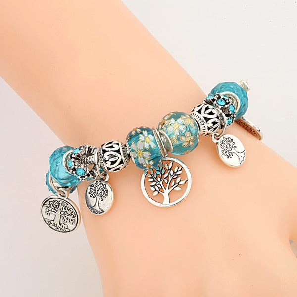 Silver Tree of Life Bracelet for Women Sky Blue