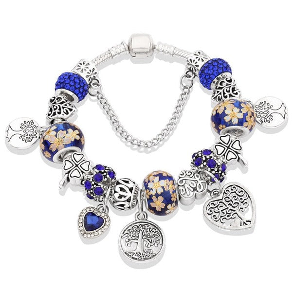 Silver Tree of Life Bracelet for Women Navy Blue