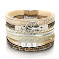 Beige Leather Life Tree Chain Bracelet