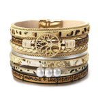 Leopard Leather Life Tree Chain Bracelet