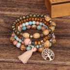 Life Tree Bracelet Women's ID Bracelet Beige Beads