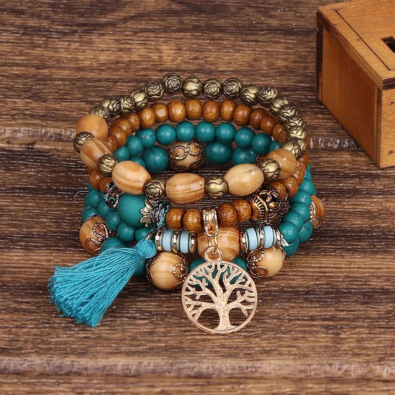 Life Tree Bracelet Women's ID Bracelet Sky Blue Beads
