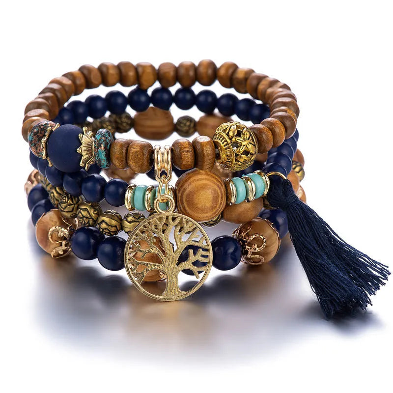 Life Tree Bracelet Women's ID Bracelet Blue Beads