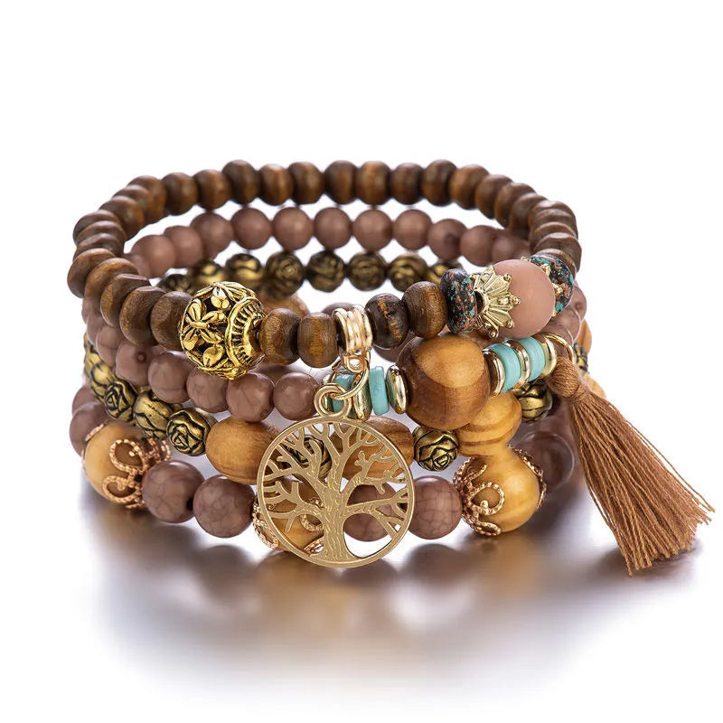 Life Tree Bracelet Women's ID Bracelet Brown Beads