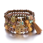Life Tree Bracelet Women's ID Bracelet Brown Beads