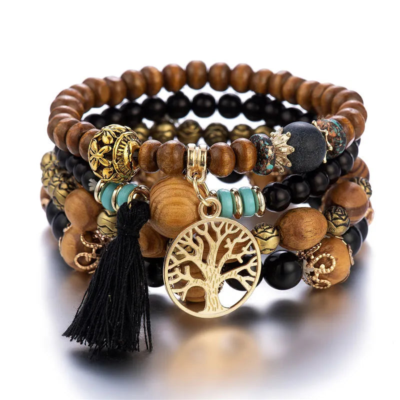 Life Tree Bracelet Women's ID Bracelet Black Beads