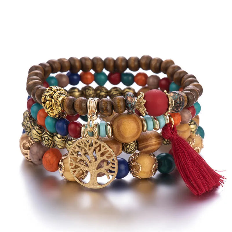 Life Tree Bracelet Women's ID Bracelet Red Beads