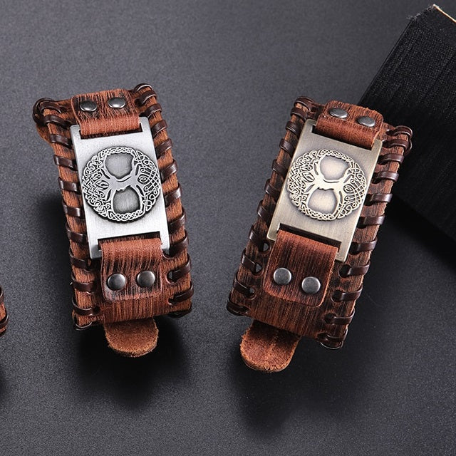 Men's Tree of Life Bracelet brown and silver