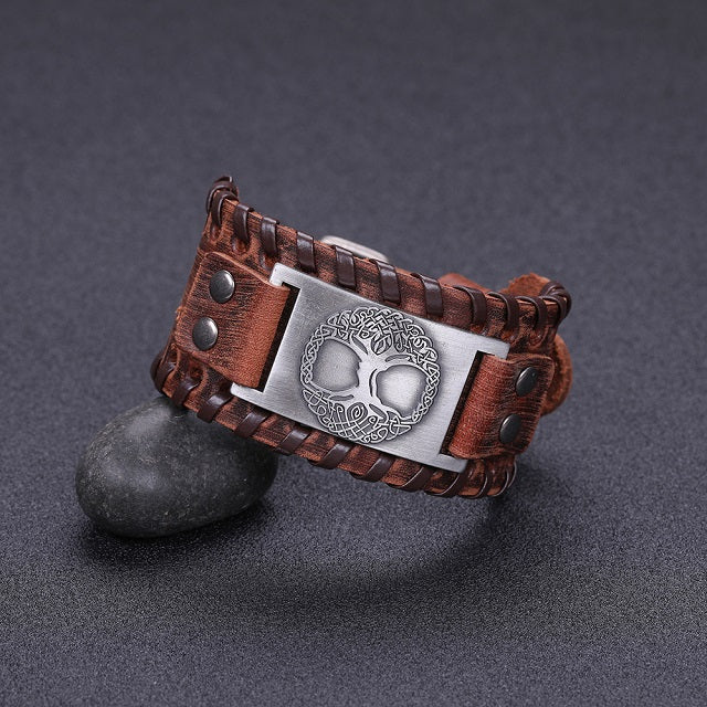 Men's Tree of Life Bracelet brown and silver
