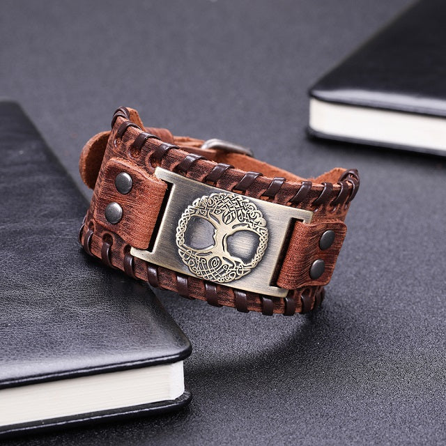 Men's Tree of Life Bracelet brown and gold