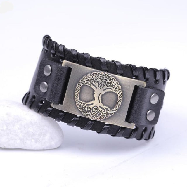 Men's Tree of Life Bracelet black and gold