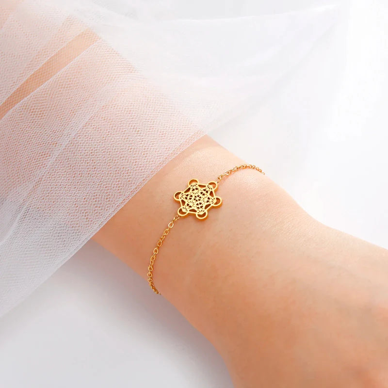 Women's Metatron Cube gold bracelet