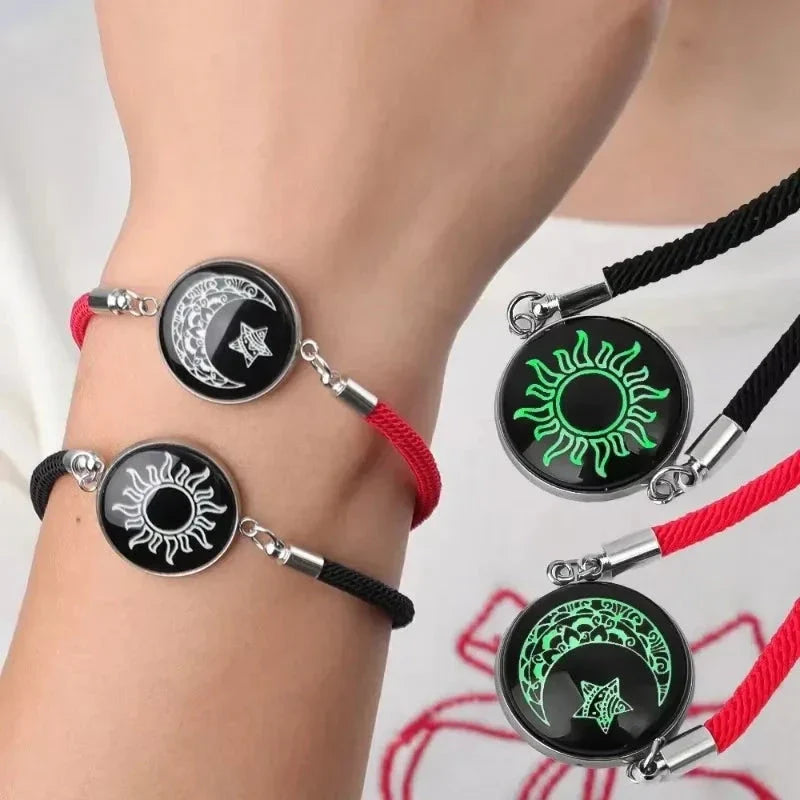 Bracelet with Crescent Moon and Bright Red and Black Sun