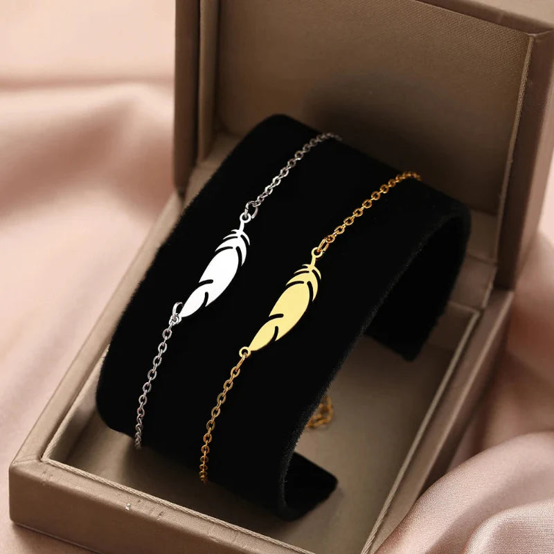 Silver Feather Charm Bracelet