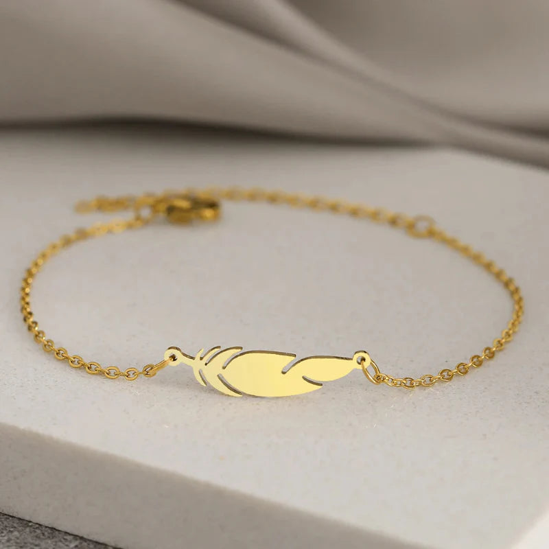 Gold Feather Charm Bracelet