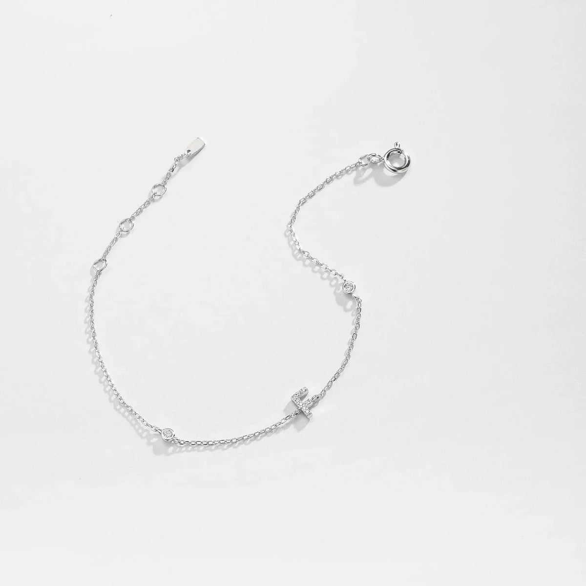 Silver rhinestone initial bracelet