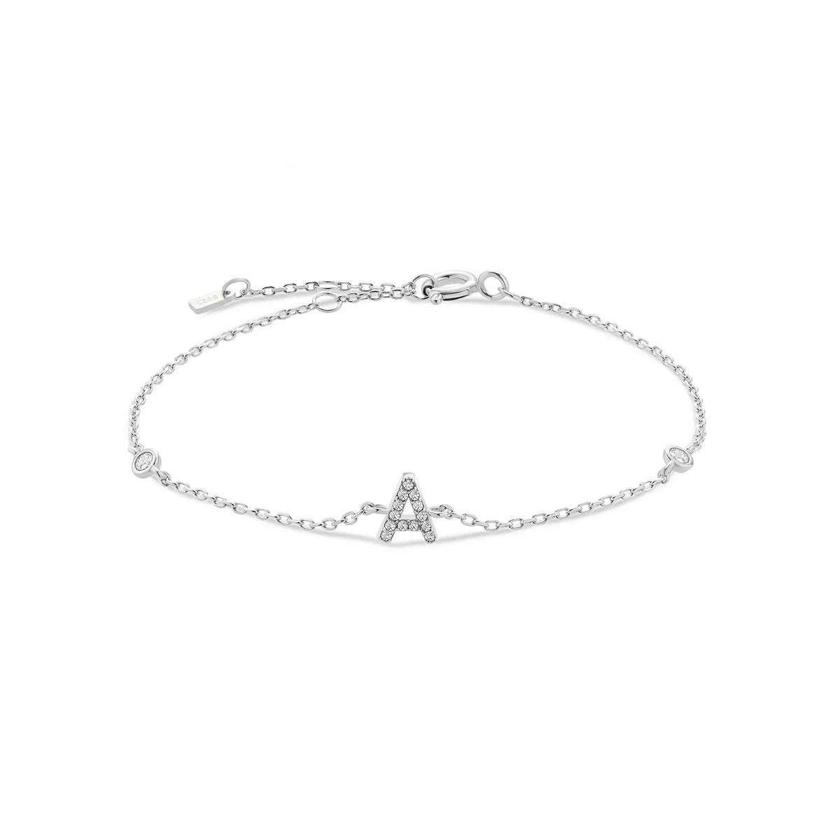 Silver rhinestone initial bracelet a