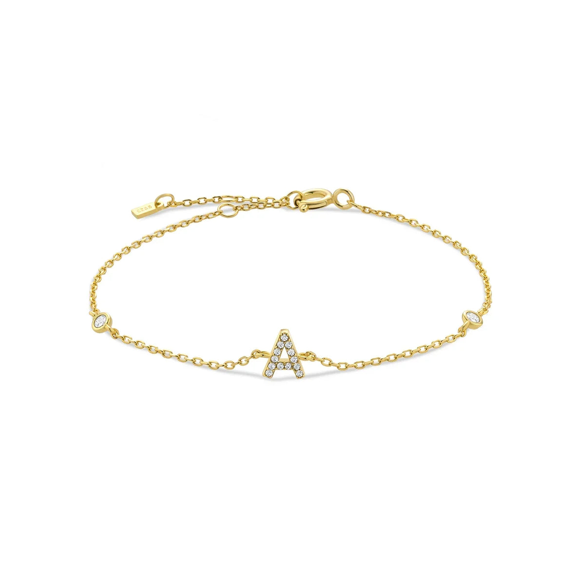 Bracelet with gold rhinestone initial a
