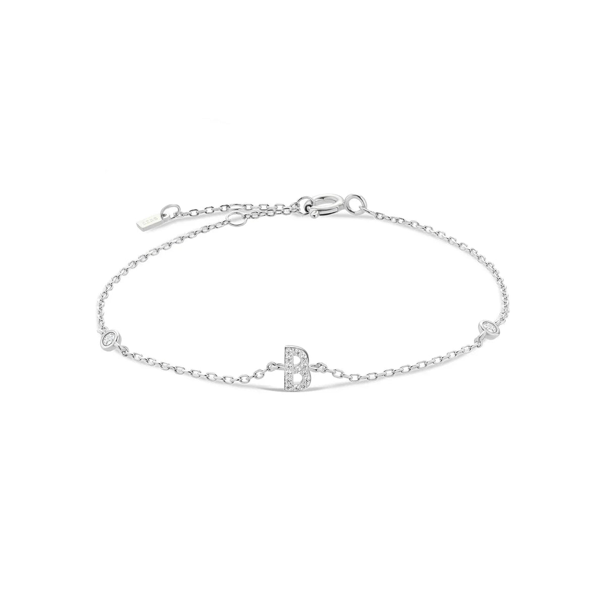 Silver rhinestone initial bracelet b