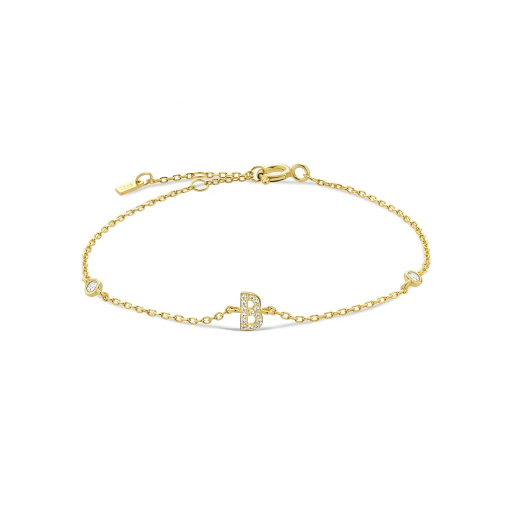Gold rhinestone initial bracelet b