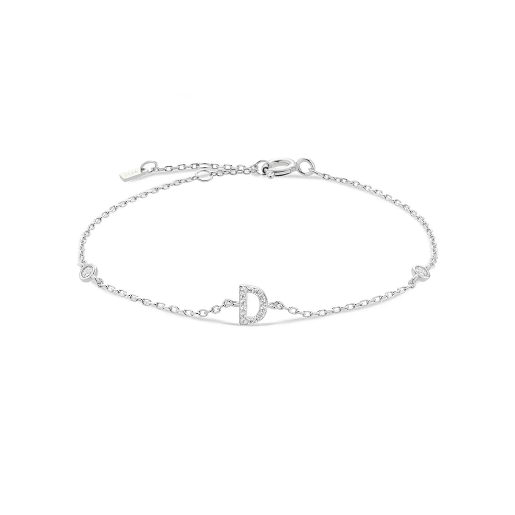 Silver rhinestone initial bracelet d