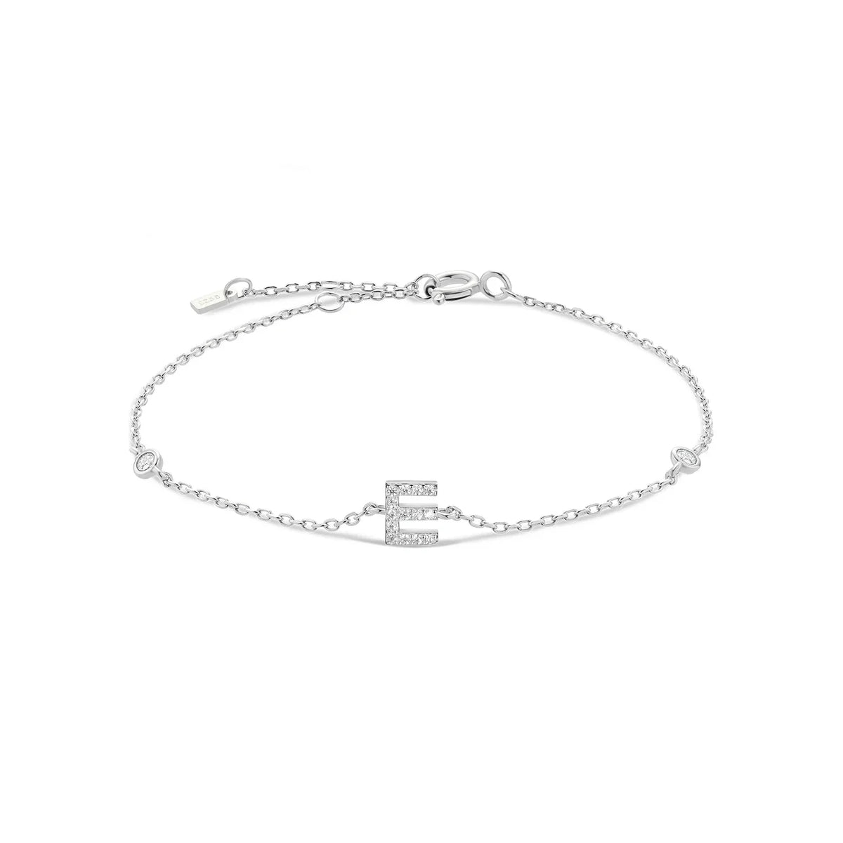 Silver rhinestone initial bracelet e