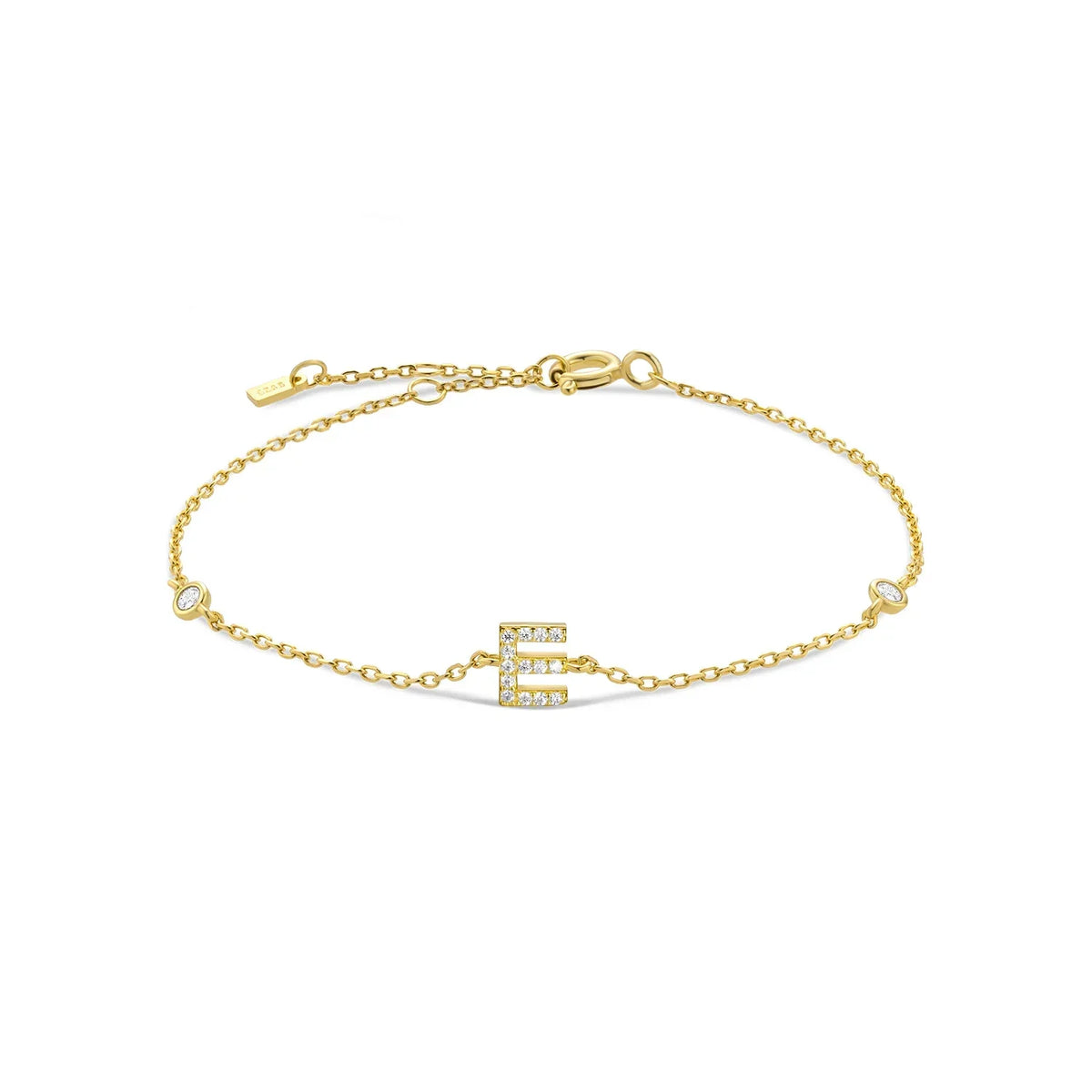 Gold rhinestone initial bracelet e