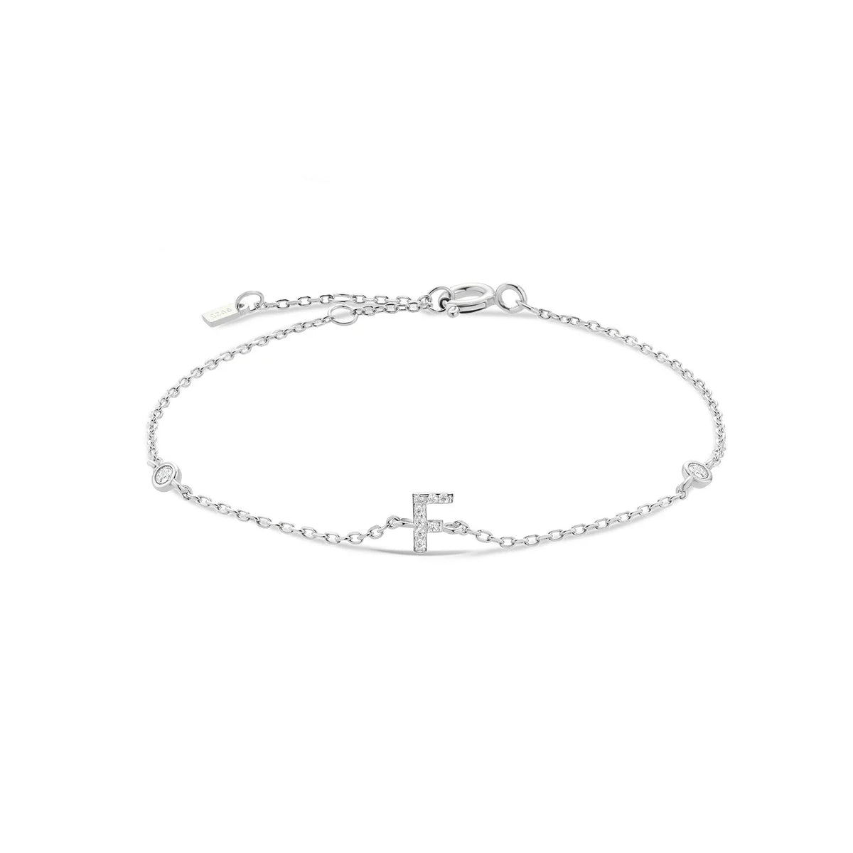Silver rhinestone initial bracelet f