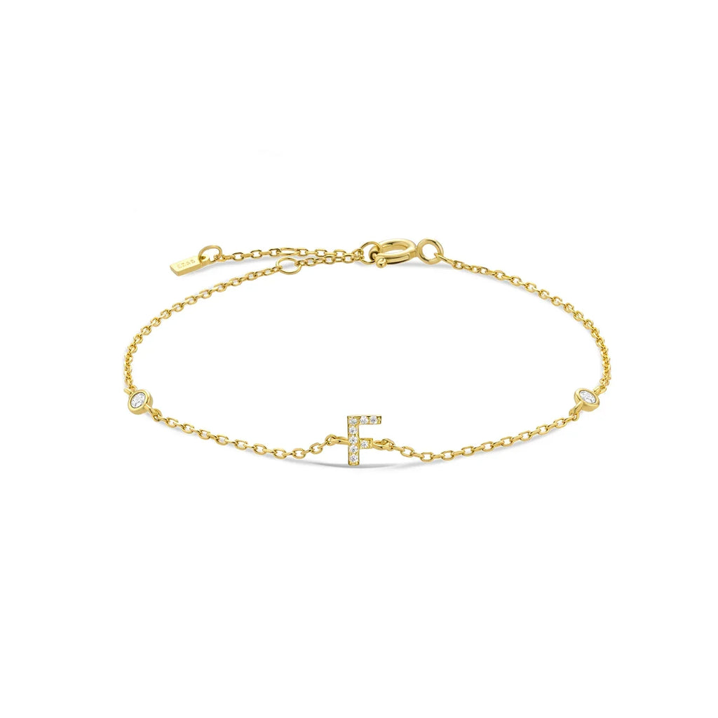 Gold rhinestone initial bracelet f