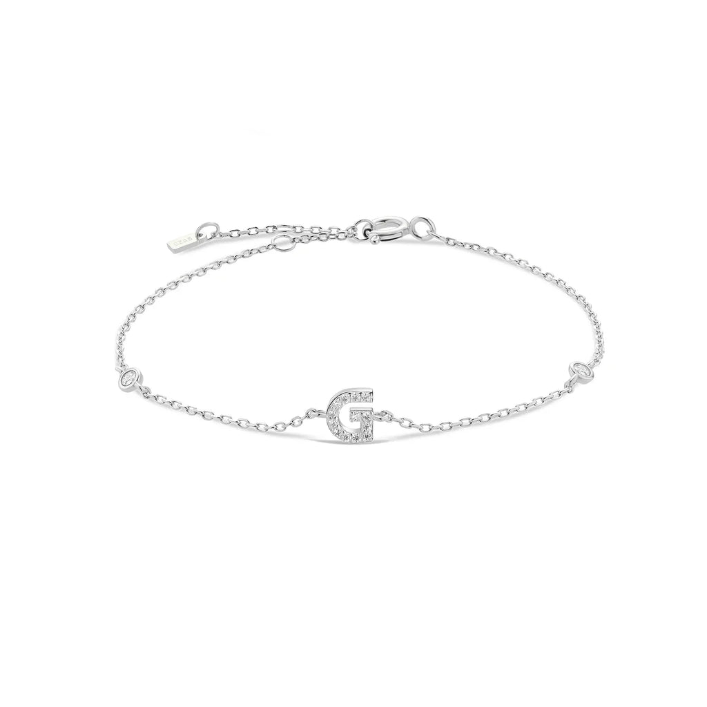 Silver rhinestone initial bracelet g