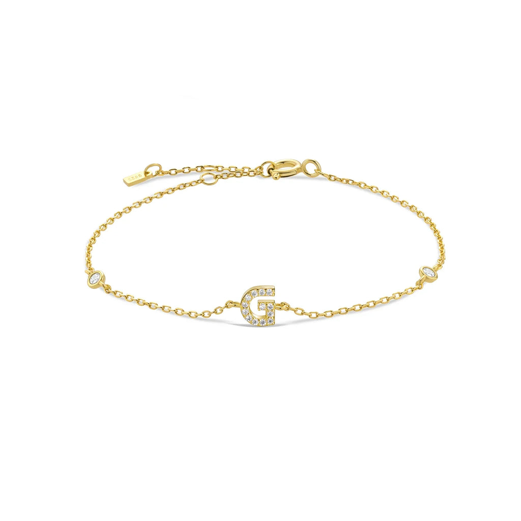 Gold rhinestone initial bracelet g