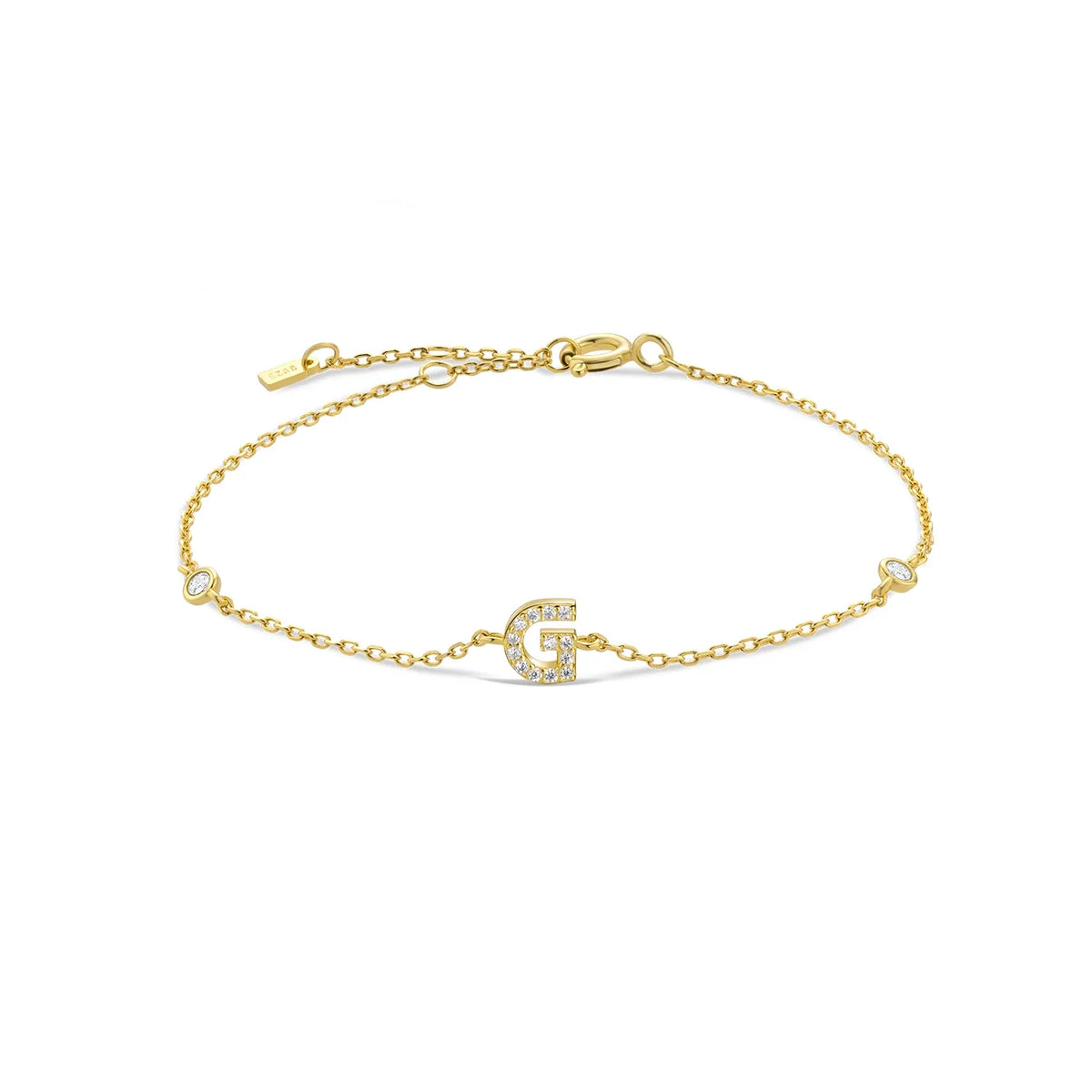 Gold rhinestone initial bracelet g