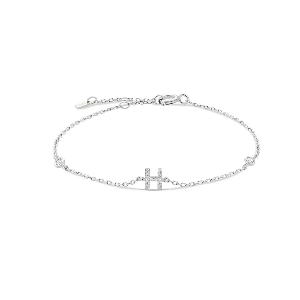 Silver rhinestone initial bracelet h