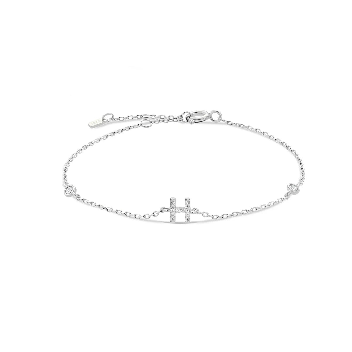 Silver rhinestone initial bracelet h