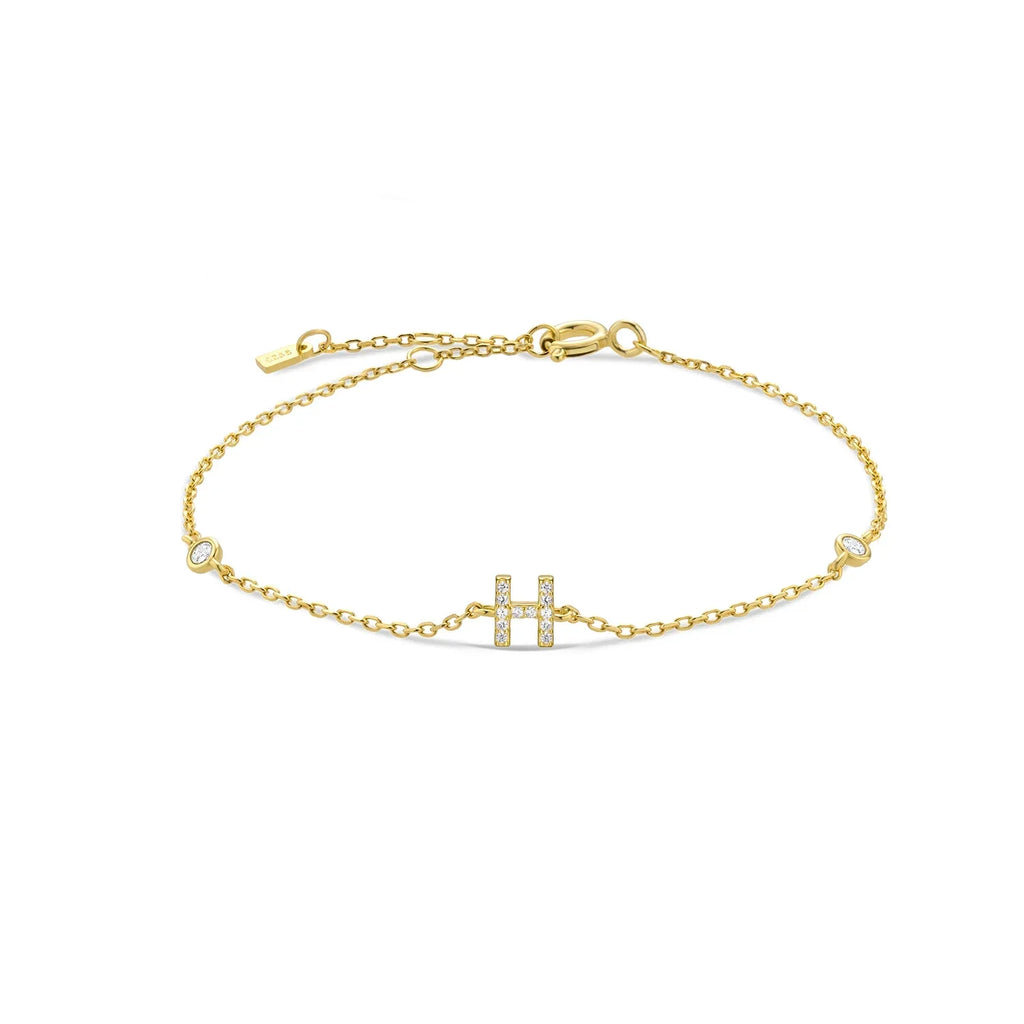 Gold rhinestone initial bracelet h