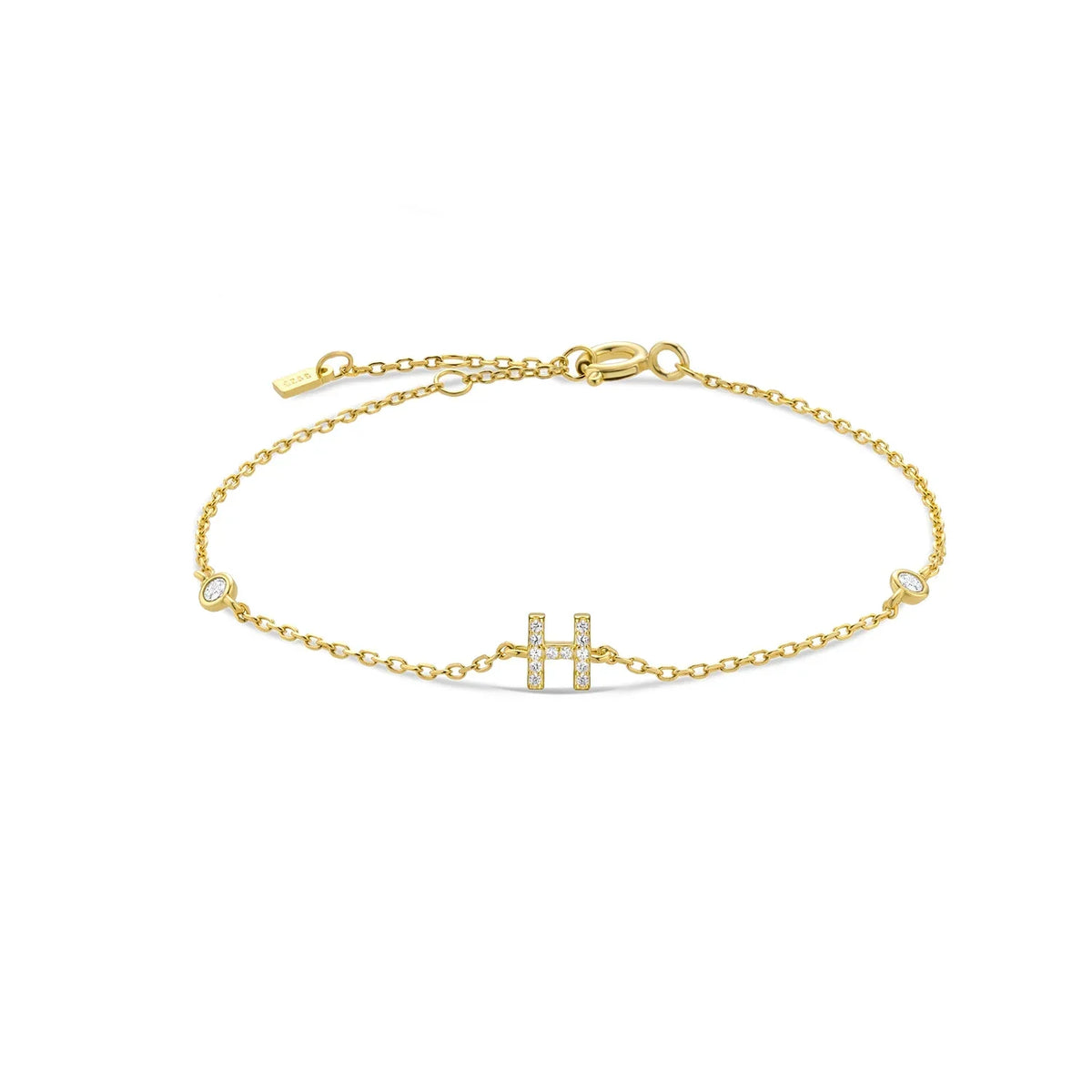 Gold rhinestone initial bracelet h