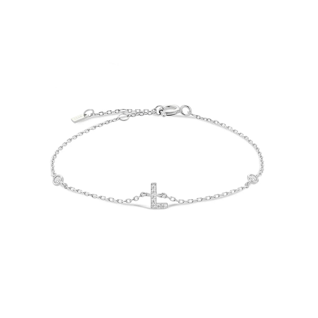 Silver rhinestone initial bracelet l