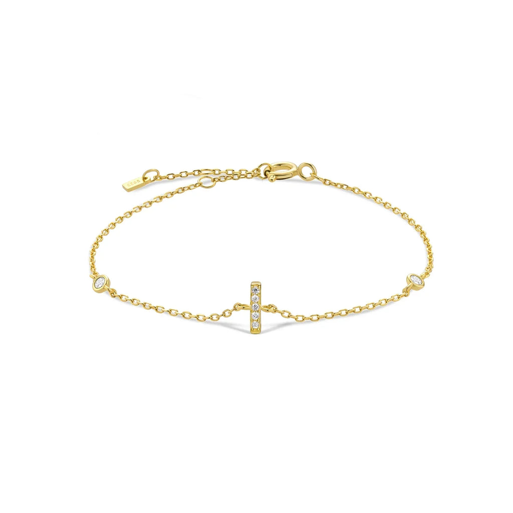 Gold rhinestone initial bracelet i