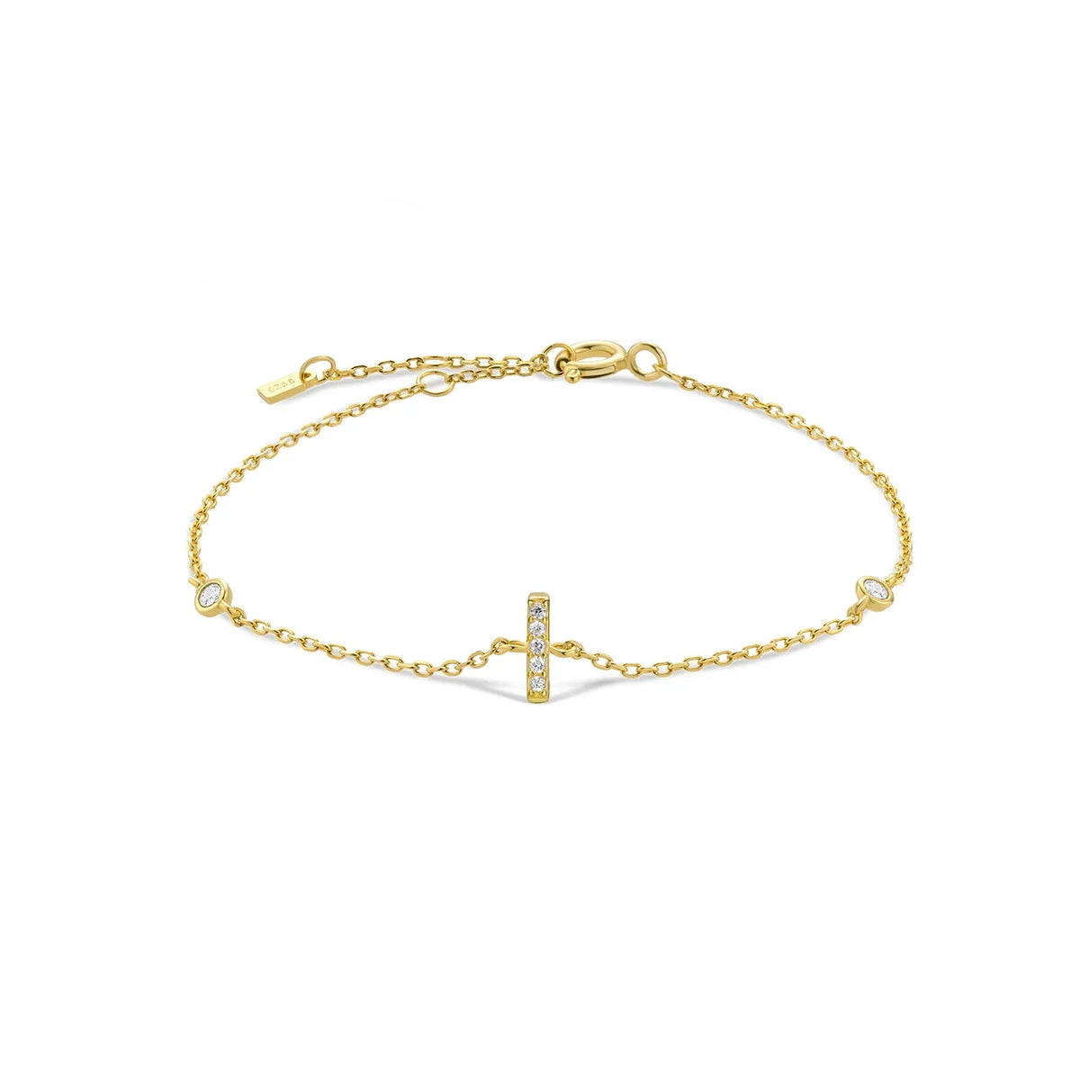 Gold rhinestone initial bracelet i