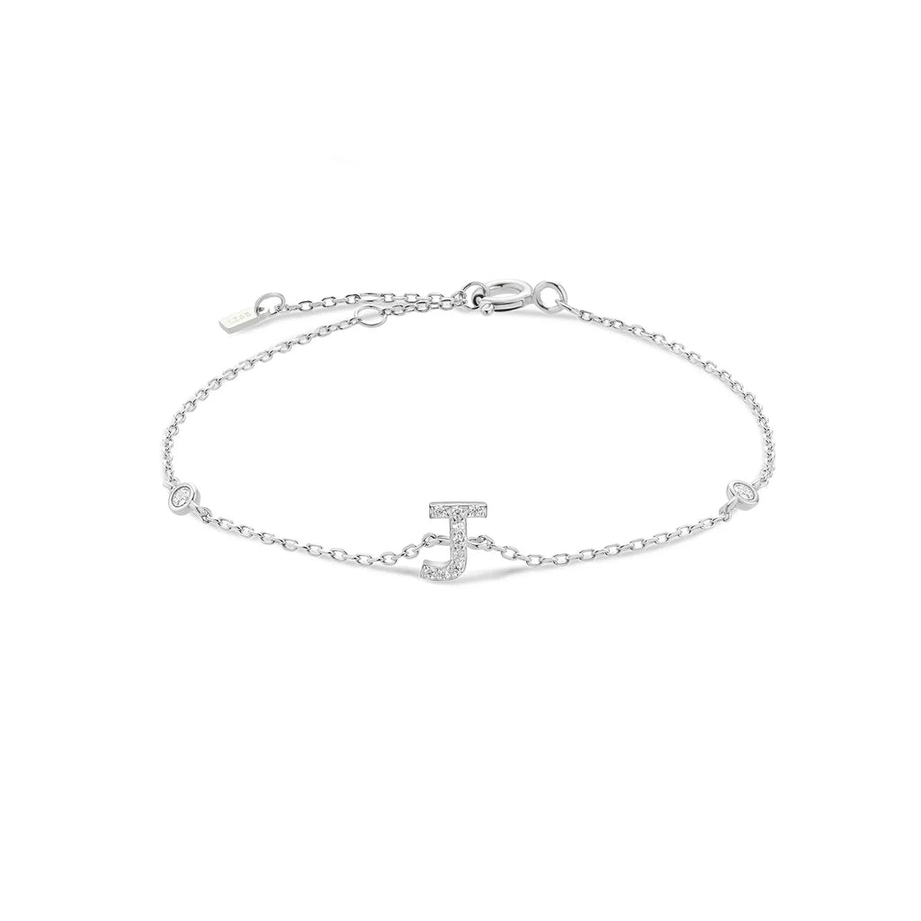 Silver rhinestone initial bracelet j